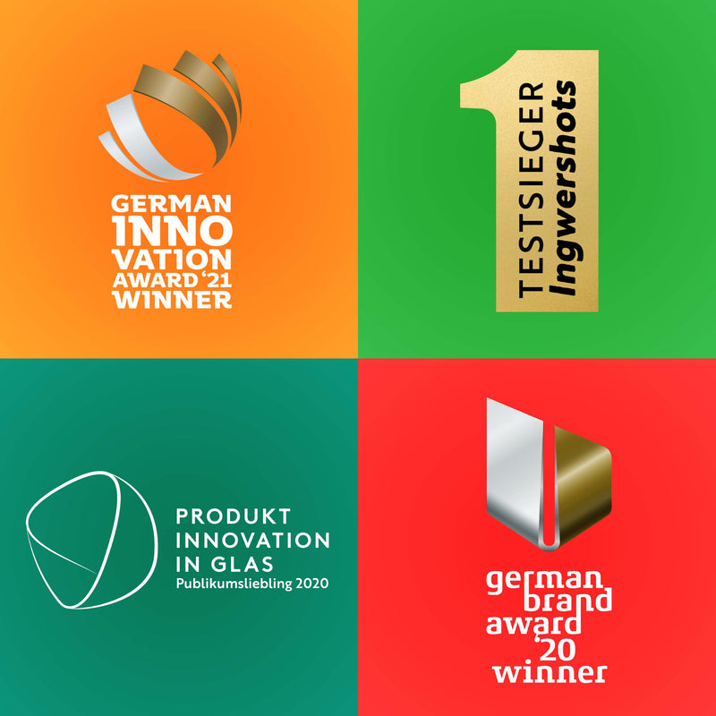 Collage con i premi che il marchio Kloster Kitchen ha vinto finora. Tra questi, il Premio tedesco per l'innovazione 2021.