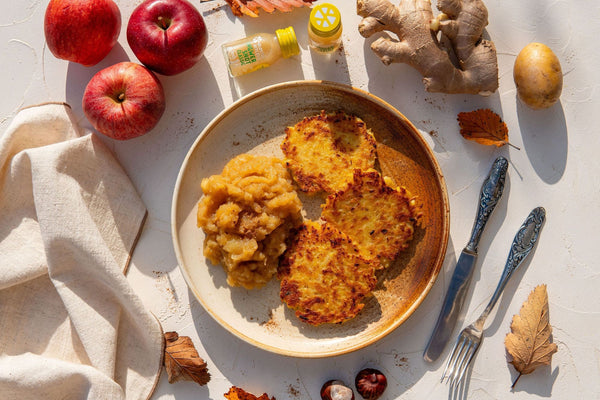 POTATO PANCAKES WITH GINGER APPLE COMPOTE