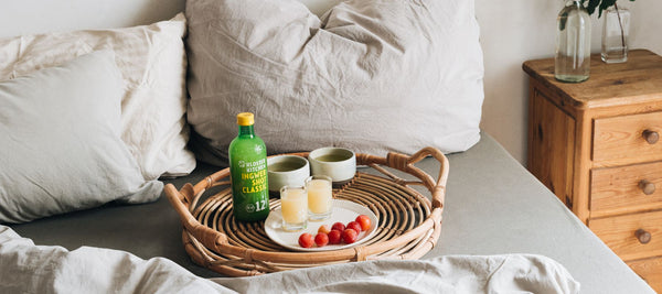 Breakfast in bed with ginger shots to wake you up.