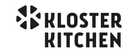 'Kloster Kitchen logo in black letters with abstract design.'