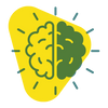 Icon: In the background is a large yellow triangle representing a cartoonised piece of ginger. On it you see a green brain, with lines radiating away from it.