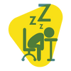 Icône : En arrière-plan, un grand triangle jaune représente un morceau de gingembre cartoonisé. On y voit un personnage de caroon vert assis à un bureau, la tête posée sur la table. Au-dessus, il y a trois "Z" qui symbolisent le sommeil. 