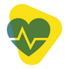 Icon: Im Hintergrund ist ein großes gelbes Dreieck, das ein cartoonisiertes Ingwerstückchen darstellt. Darauf sieht man ein grünes Herz mit einer Linie durch das Herz, die einen Herzschlag darstellt. 
