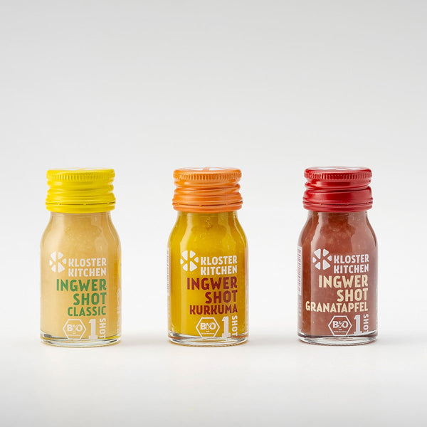 Ginger Shot 1SHOT 30 ml bottles: Ginger Shot Classic, Ginger Shot Turmeric, Ginger Shot Pomegranate .