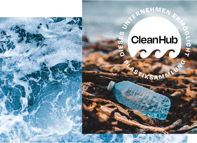 Bottiglia di plastica con il logo CleanHub accanto.