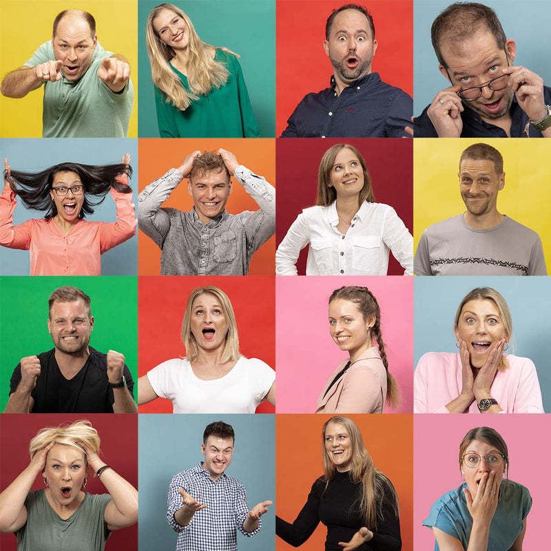 Über uns: So sieht das Team von Kloster Kitchen aus: ein Quadrat mit Portraits von 16 der Mitarbeiter.
