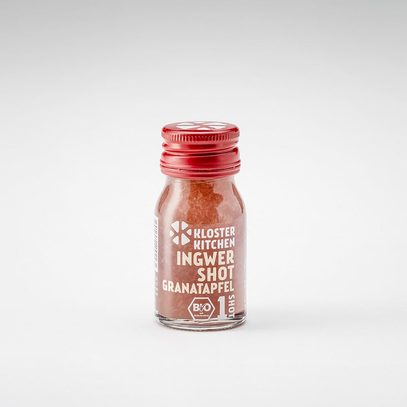 Inhalt der 1SHOT 4er Mix Box: ein Ingwer Shot Granatapfel im 30 ml Fläschchen